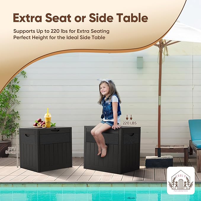 33 Gallon Outdoor Storage Box, Small Deck Box Waterproof, Lockable Secure Package Bin Delivery Box for Outside Front Porch, Patio Cushions Storage Box, Delivery Driver Snack Box for Porch, Black