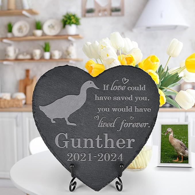 Duck Memorial Stone - Duck Garden Statue - Duck Memorial Gifts - Duck Tombstone - Duck Loss Gift - Loss of Pet Duck - Heart
