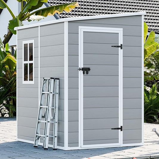 5x4 Shed Resin Outdoor Storage with Floor Included, Waterproof Lockable Small Plastic Garden Tool Shed Cabinet