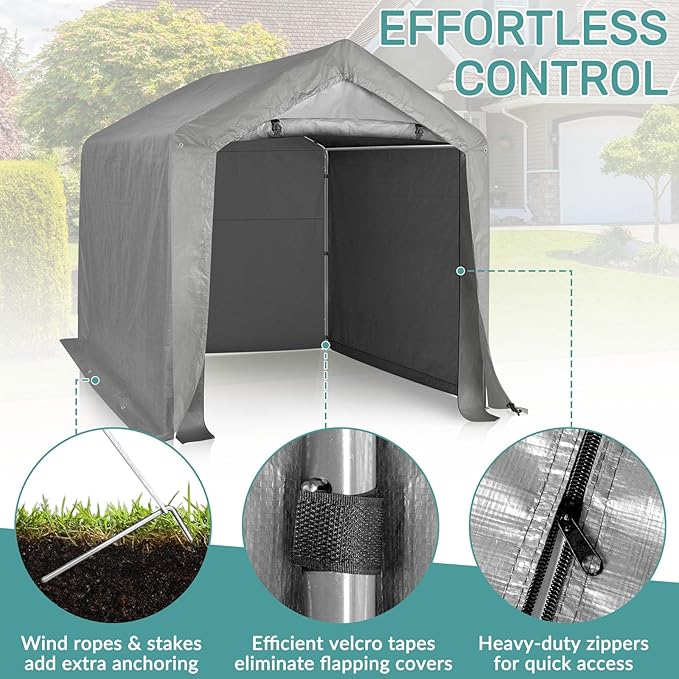 Outvita Outdoor Portable Storage Shed Tent, 6x6 ft Waterproof Carport with Roll-Up Zipper Door and Durable Galvanized Steel Frame, Ideal for Motorcycle, GTV, Bike, Wood Tool Lawn Mower Storage