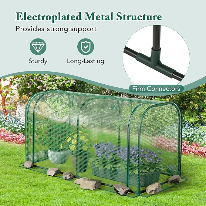 Mini Greenhouse, 47" x 22" x 24" Portable Greenhouse with Roll-Up Door, Ground Stakes, Metal Frame, Waterproof & Sun-Protective PE Cover, Small Green House for Outdoors & Indoors (Green)