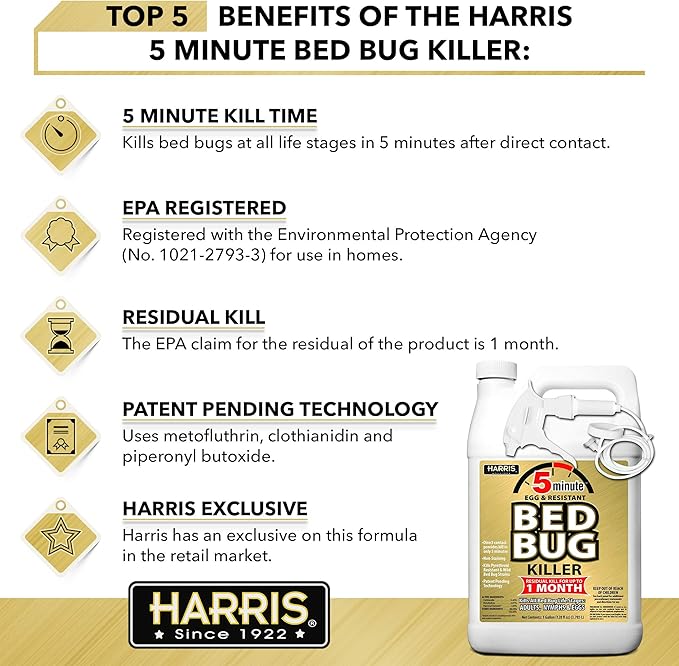 Harris 5 Minute Bed Bug Killer, Odorless & Non Staining Formula (128oz)