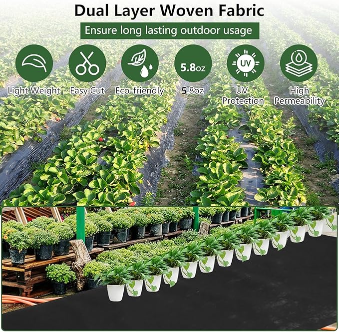 Woven Landscape Fabric 5.8oz, 3 x 300FT Weed Fabric Barrier, Double Layer, Garden Fabric Weed Barrier, Weed Control Fabric Ground Cover, Gardening Mat for Garden Beds, Landscaping