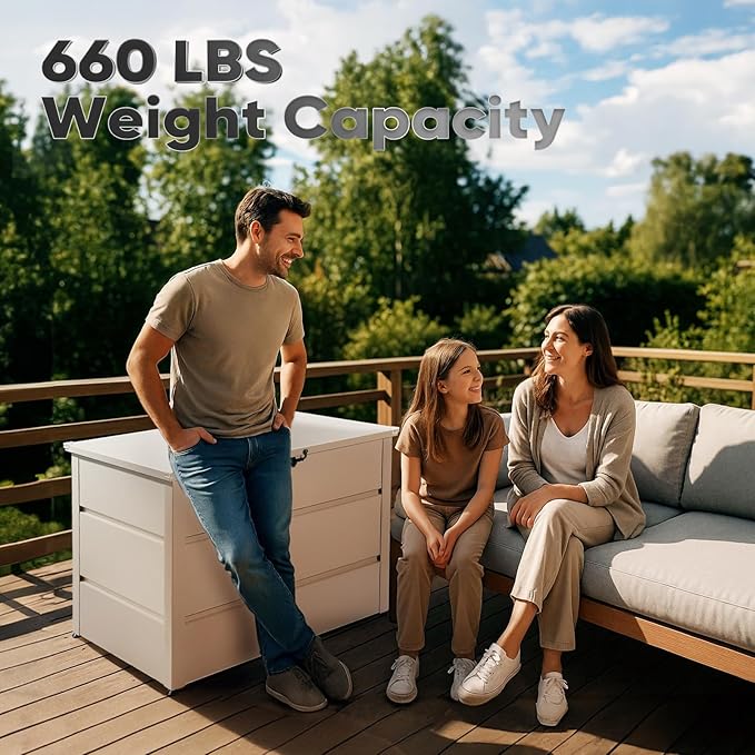 Quictent Deck Box outdoor 150 Gallon, Easy Assemble Metal Storage Box,Lockable Waterproof Weather-Resistant storage cabinet for Patio Furniture Cushions, Throw Pillows, Garden Tools and Pool Toy,White