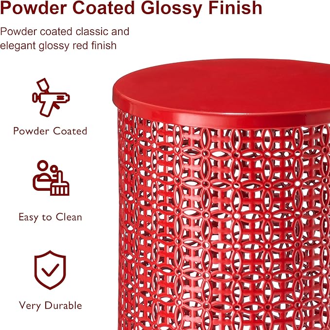 Glitzhome Outdoor Side Table Set of 2, Decorative Garden Stool for Indoor Outdoor Heavy Duty Metal Frame Accent Table Modern End Table, Glossy Red