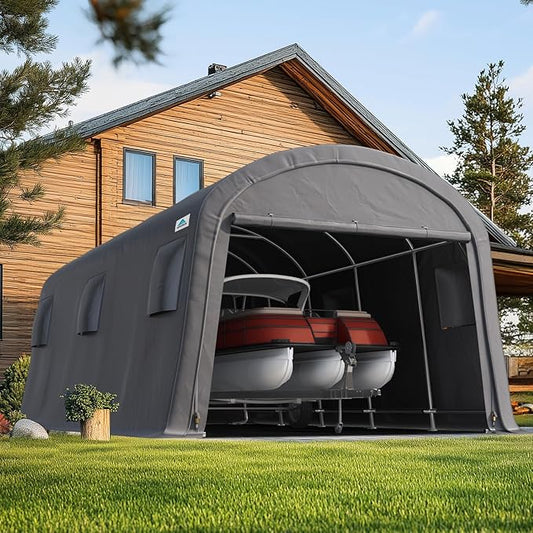 ADVANCE OUTDOOR 13x20 ft Large Space Garage Tent Carports with 2 Roll up Doors & Vents Outdoor Portable Storage Shelter for Vehicle Truck Boat Anti-UV Snow Resistant Waterproof, Gray