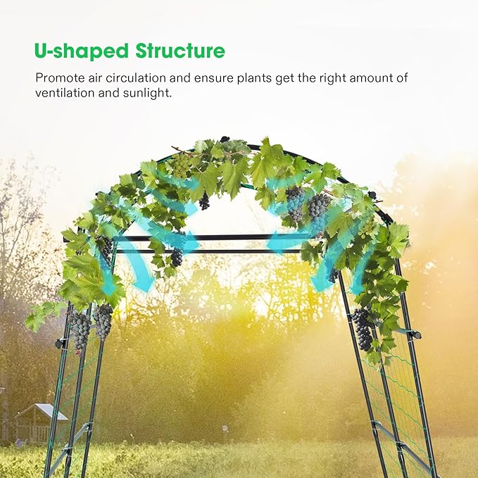 VIVOSUN 7Ft. Arch Trellis for Climbing Plants, 7 x 6 x 7ft Tall Metal Tunnel Trellis, Lightweight Metal Plant Support Archway with Nylon Netting for Climbing Vine, Vegetables, Fruits, Flowers, Black
