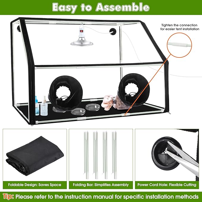Meonum Mushroom Grow Tent and LED Growing Light Kit, 30 x 20 x 20 Inch Portable Large Still Air Box, Mycology Mushroom Growing Kit, Indoor Propagation Stations with 48 LED Mushroom Grow Lamp(Black)
