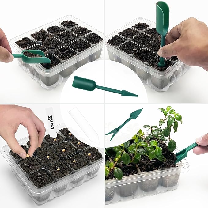 Seed Starter Tray with Plant Light, 2 Pack Grow Lights for Seed Starting Kit with Humidity Domes, Timing Controller Adjustable Brightness for Greenhouse Propagator Station Growing Transparent