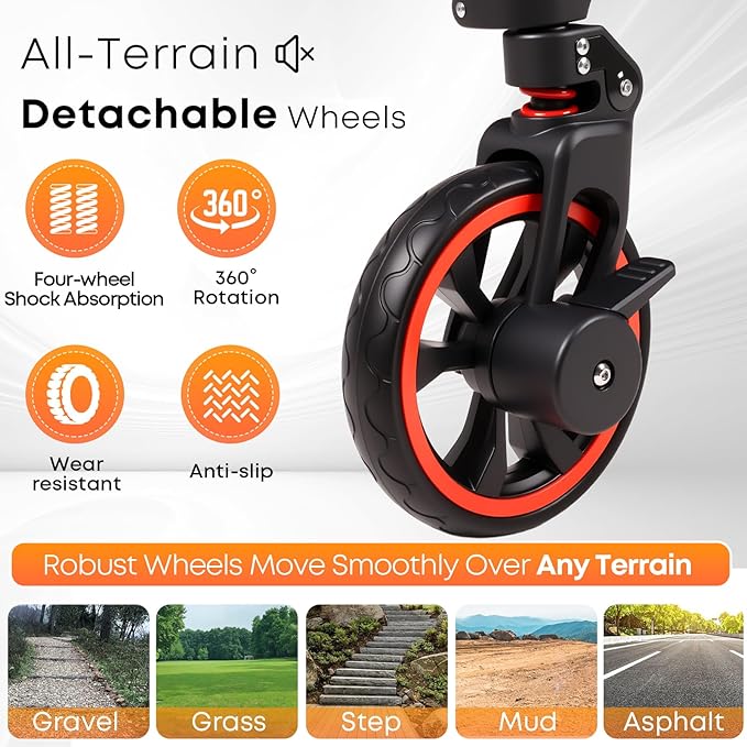 Collapsible Canopy Wagon, Foldable Wagon Stroller with 330LBS, Heavy Duty Cart with Shock-Absorbing Wheels, Adjustable Push Pulling Handles for Camping, Garden, Sports, Shopping, Black