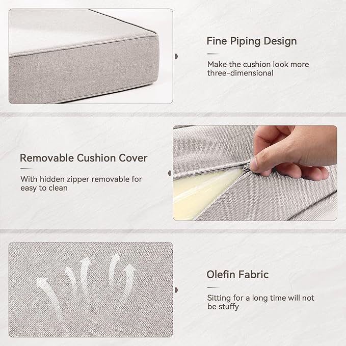 Luxury 6" Outdoor Cushions for Patio Furniture, 24x24x6 Thick Seat Cushion Set of 9, Fade Resistant Couch Chair Replacement Cushions High Density Deep Wicker Chair Cushion w/Removable Cover, Beige