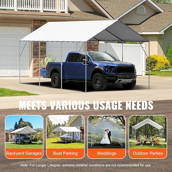 VEVOR 10x20' Canopy Replacement Cover Heavy Duty, Carport Garage Top Tent Shelter Tarp Waterproof & UV Protected, Easy Installation with 40 Free Ball Bungeess(Only Cover, Frame Not Include)
