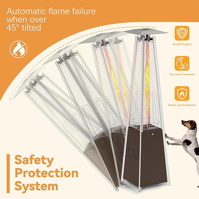 FOOWIN Patio Heater,48,000 BTU Outdoor Patio Heater with Wheels,Propane Patio Heater w/Waterproof Cover & Gloves,Quartz Glass Tube Pyramid Patio Heater for Outdoor Use,Party,Backyard,Garden,Bronze