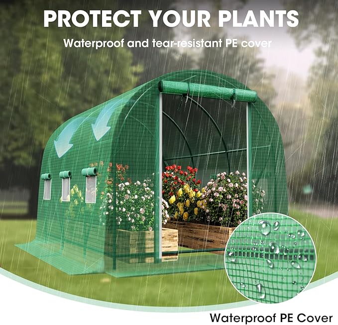 Walk-in Tunnel Greenhouse，Portable Plant Hot Housewith Dual Zippered Screen Doors & 6 Screen Windows Heavy Duty Plastic Plant Warm House with Reinforced Frame (10x7x7 FT)