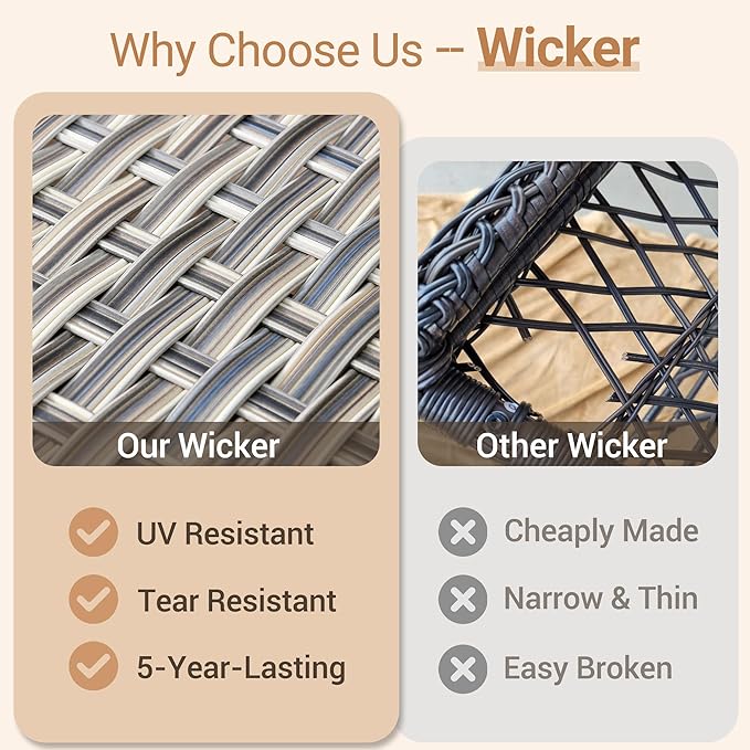 HOOOWOOO Outdoor Patio Furniture Set,8 Pieces Wicker Out Door Sectional Furniture L Shaped Couch,Patio Conversation Sets with Swivel Rocking Chair LED Table,Charcoal Gray