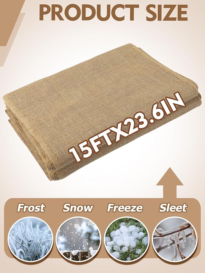 ANPHSIN 15ftx23.6in Natural Burlap Plant Covers Freeze Protection - Winter Frost Plant Blankets, Frost Cloth Tree Wrap for Outdoor Bushes Trees Potted Plants Cold Weather