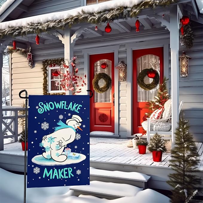Winter Snowman Garden Flag Snowflake Maker Yard Flags Double Sided Christma Vertical Wall Banners Xmas Gift House Banner for Holiday Farmhouse Outdoor Decoration 12x18 Inch