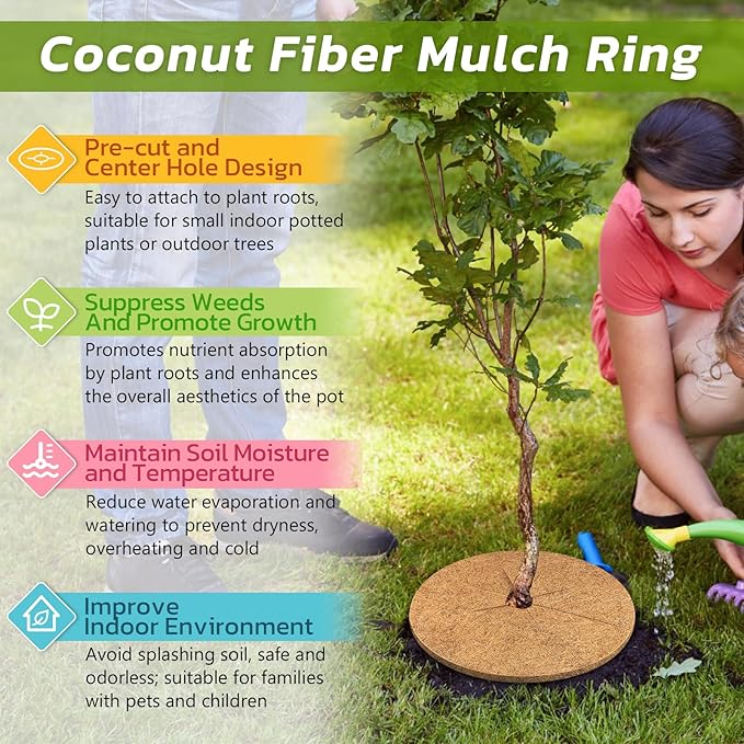 Legigo 20pcs Coconut Fiber Mulch Ring Tree Plant Protector Mat, 11.8 Inch Natural Coco Coir Tree Protection Ring Plant Pot Soil Cover, Tree Rings Disc Plant Cover for Indoor Outdoor Plants,Landscaping