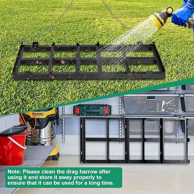 4 FT Drag Harrow Driveway Grader, Heavy Duty Power Rake, Driveway Drag for Gravel w/ 4 FT Chain, Tow Behind Lawn Rake for ATV, UTV, Tractor, Mower, Land Leveler for Gravel, Sand, Soil, Hay