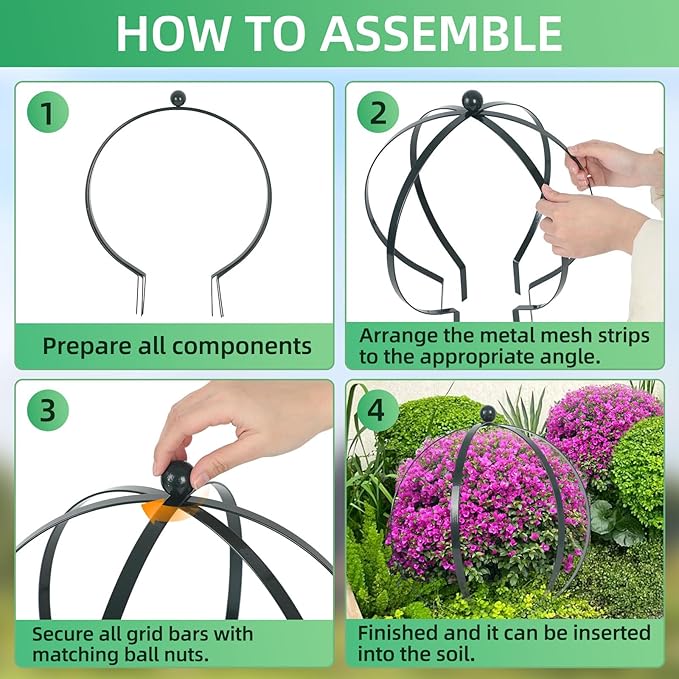 4 Pcs Large Metal Circle Trellis 17 x 13 Inch Garden Sculpture Globe Trellis for Climbing Plants Outdoor Potted Round Planter Decor Flowers Support Holder for Patio Courtyard Doorway