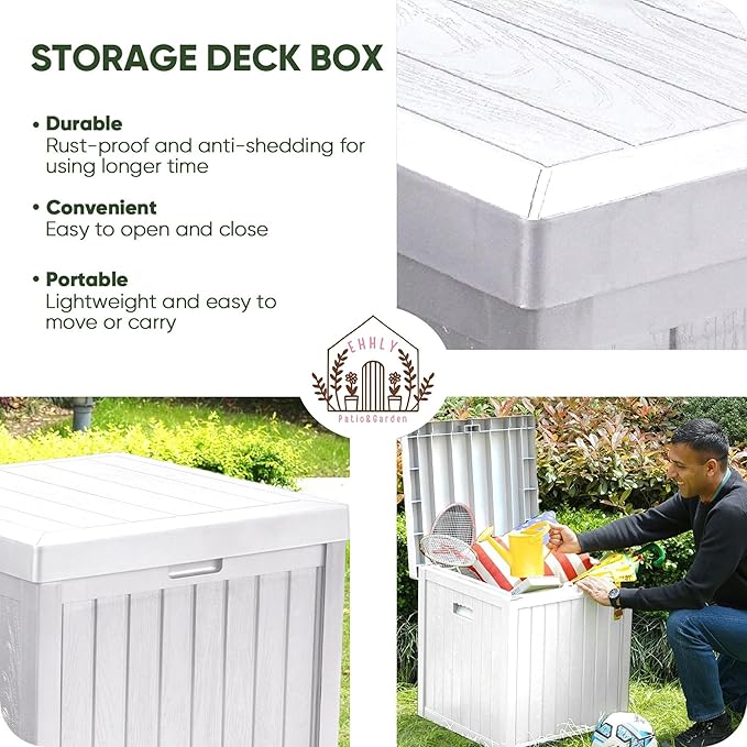 Deck Box, 51 Gallon Front Porch Package Bin Delivery Box for Outside, Small Patio Outdoor Storage Boxes Waterproof, UV Resistant Plastic Resin Pool Storage Bins with lids, White