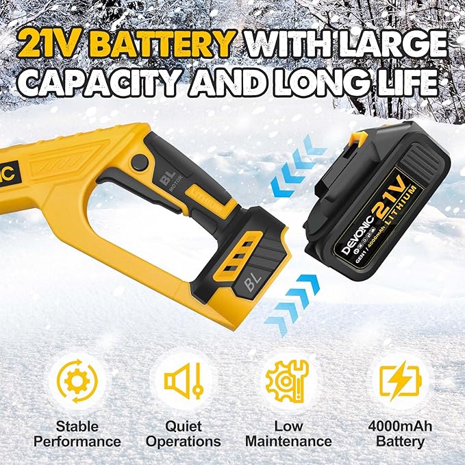 DEVONIC Cordless Snow Shovel,21 Volt 13 Inch 4-Ah Snow Thrower,Snow Blower with Adjustable Front Handle&Telescopic Pole and 2 Batteries.Width 6". Depth,12",16.8FT Throw Distance