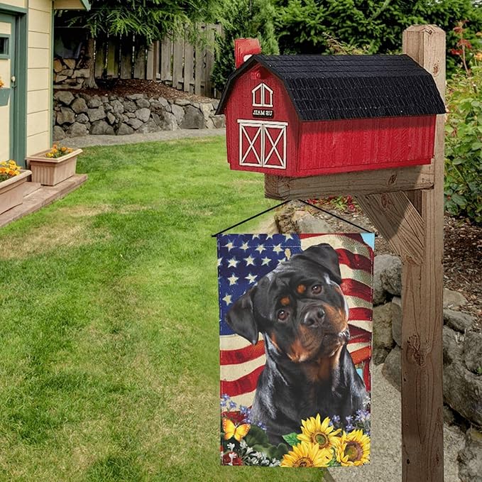 Rottweiler American Flag Patriotic Dog Garden Flag Welcome Party Outdoor Outside Decorations Picks Home House Garden Yard Decor 12x18 Inch