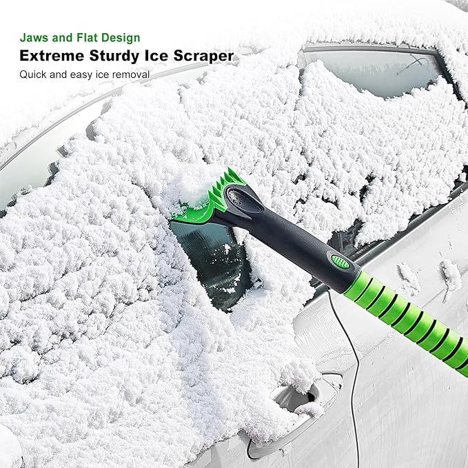 SEAAES 51 Inch Heavy Duty Snow Brush for Trucks, Stable Design Long Handle Extendable Snow Broom for SUV, Windshield Ice Scraper with Foam Grip for Car Automobile Vehicle Window - Green