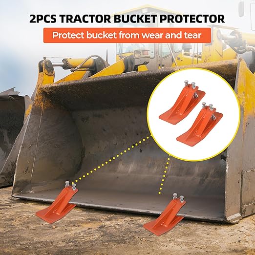 Tractor Bucket Protector, 2Pcs Ski Edge Protector Turf Tamer Double Lock Nuts and Bolts 4.5” Width Bucket Attachment Bucket Edge Anti-Skid for Snow Leaves Removal Spreading Gravel, Orange