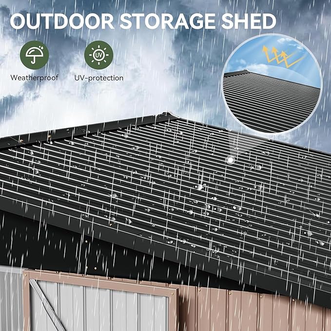 Aoxun 12'x10' Outdoor Metal Storage Shed with Lockable Door & Sloping Roof- Ideal for Tools, Garden Equipment & Bikes, Perfect for Patio Placement(Brown)