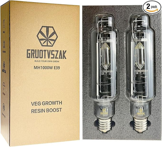 Metal Halide 1000W E39 6000K MH 1000 Watts Grow Light Bulb 1450μmol High PAR 95000 Lumens 40% Rich Blue and Violet Spectrums for Veg Growth Resin Boost Hydroponic Horticulture 2-Pack