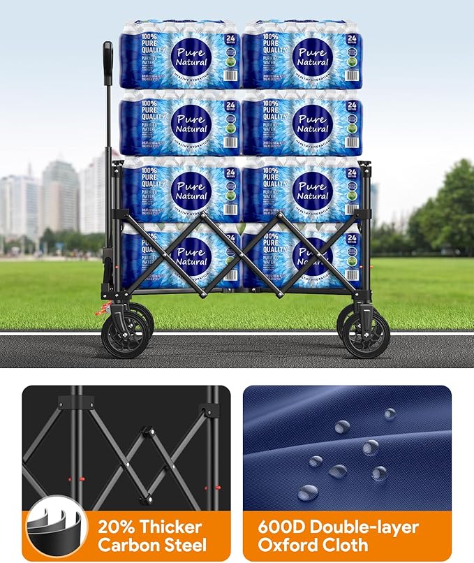 Wagons Carts Foldable, Collapsible Foldable Wagon 330lbs Capacity, 180L Large Capacity Foldable Wagon with All-Terrain Wheels,Heavy Duty Utility Wagon Cart with Brakes for Beach Camping Shopping, Blue