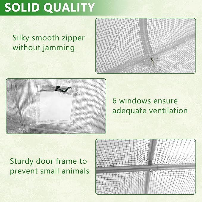 13x8.2x6.5 Ft Walk-in Greenhouse Tunnel, Heavy-Duty Portable Greenhouse with Watering System, Roll-up Zipper Door and Window, PE Cover, White