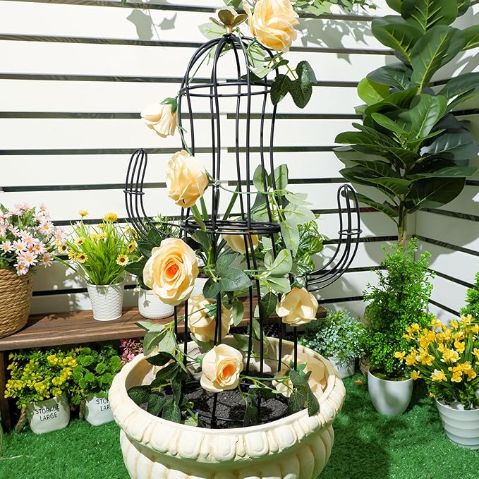 Cactus Obelisk Trellis - 16.34”x27.95” Unique Metal Design for Climbing Plants, Garden Decorative Support Structure for Potted Tall Vines and Rose Bushes
