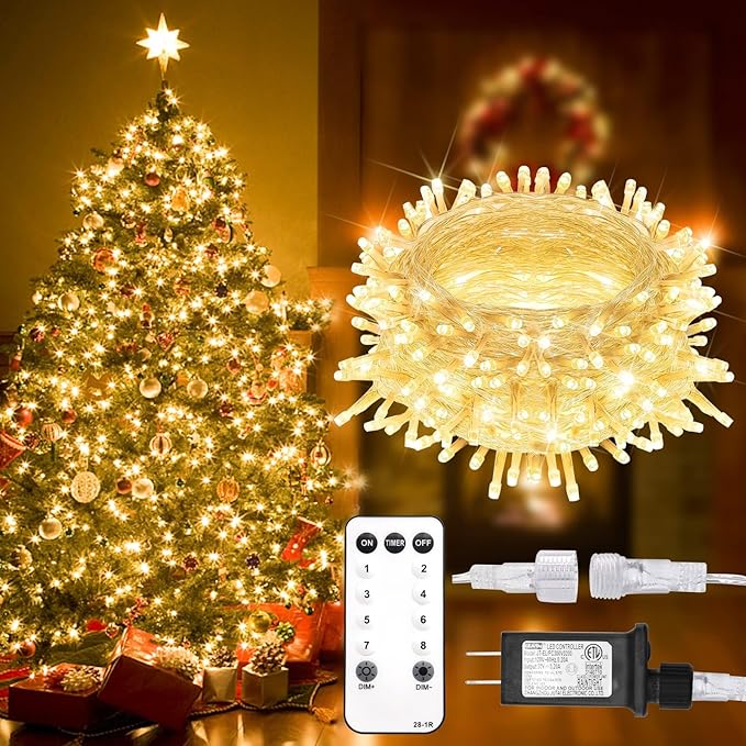 suddus 200 Led Connectable Christmas Lights Outdoor Waterproof, 66ft Fairy Lights Plug in with Remote, Warm White Christmas Tree Light Indoor for Xmas Holiday, Party, Porch, Patio, Garden Decor