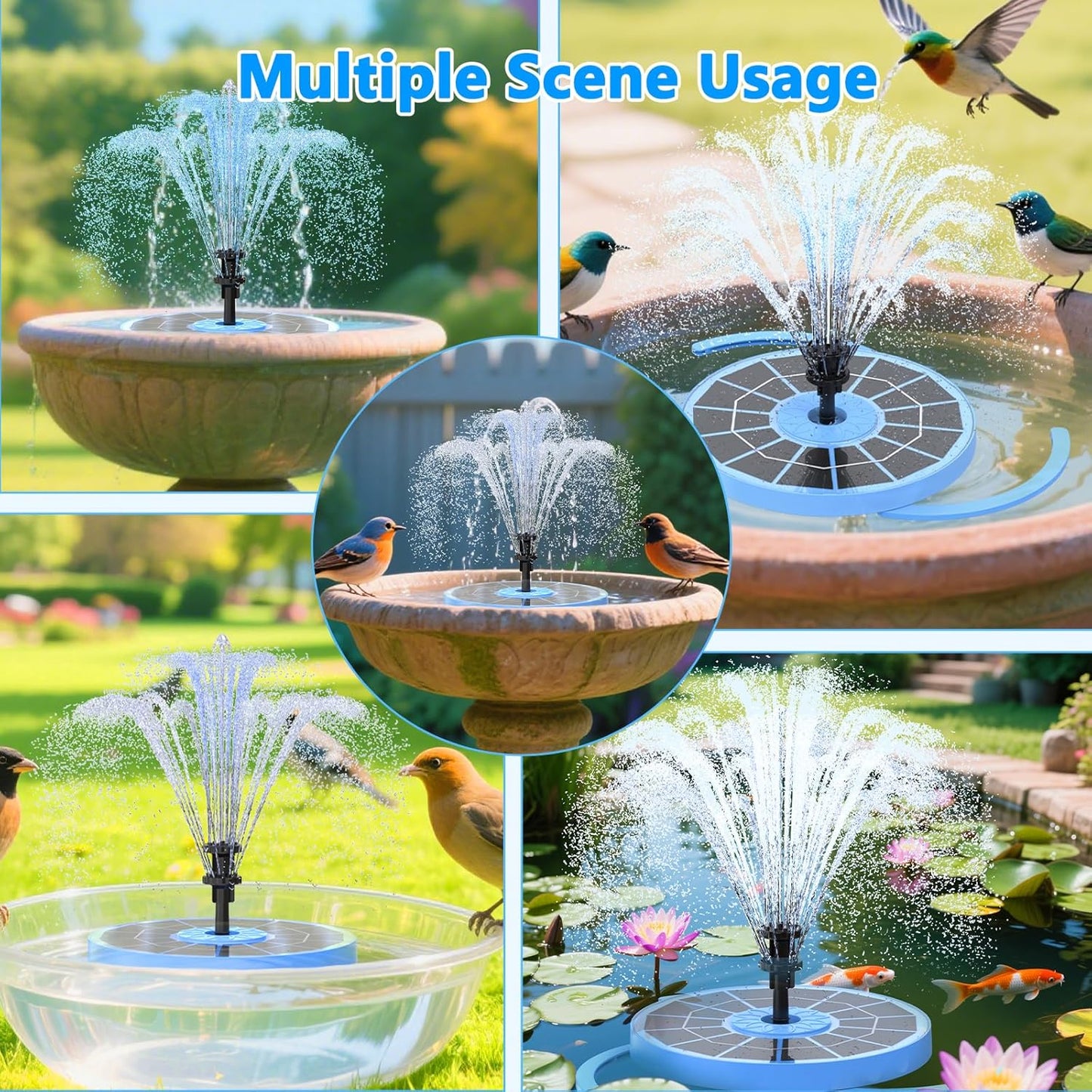 AISITIN 3.5W Solar Fountain Pump for Bird Bath Upgraded 2025, Floating Solar Water Fountain Kit with 8 Nozzles & 3 Integrated Bracket for Garden, Pond, Pool, Water Feature and Outdoor (Blue)