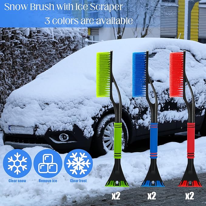 Uiifan 6 Pcs 24" Snow Brush and Ice Scrapers for Car Windshield Windows Detachable No Scratch Scraper for Ice and Snow Removal Winter with Foam Grip Trucks SUVs (Red,Blue,Green)
