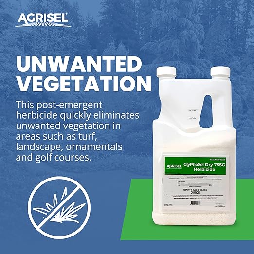 GlyPhoSel Pro Dry Weed Killer, Fast-Acting, Targets Tough Weeds from Leaf to Root, Easy-to-Use Tip & Pour Container, Pet Safe, Includes 3-Pack of Agrisel Protective Gloves, 5 Pounds