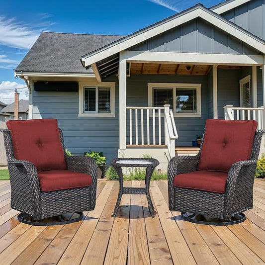 Patio Wicker Chairs Swivel Rocker,3 Pieces Patio Furniture Set with 360 Degree Wicker Swivel Rocking Chairs and Side Table for Garden,Porch,Backyard