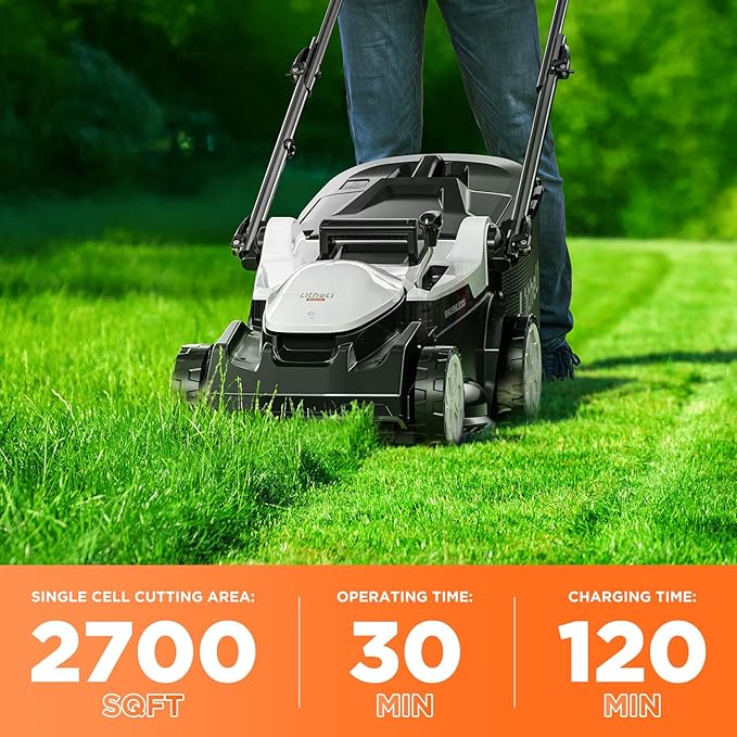 Litheli 16.5" Electric Lawn Mower Cordless, Brushless Lawnmower with 6-Height Adjust and 2 x 4.0Ah Batteries, for Garden and Yards