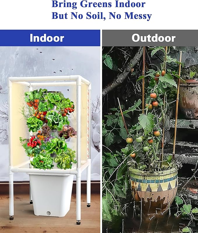 Sjzx Hydroponics Growing System, 18-Plant Indoor Vertical Garden with LED Timing Grow Light, Germination Kit Including Water Level, 2Pcs Smart Plug