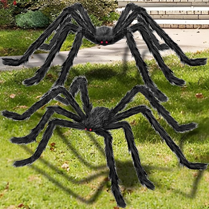 Halloween Decorations Outdoor and Indoor,2pcs 78" Giant Spider Decorations,Scary Large Spider Props for Yard Lawn,Halloween Party Decorations,Haunted House Decor,Black