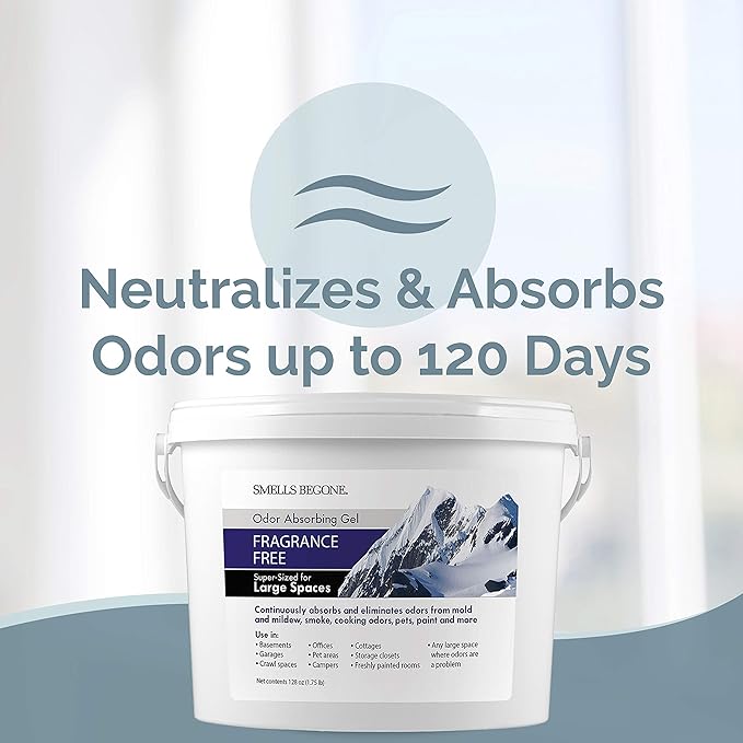SMELLS BEGONE 1-Gallon Odor Absorber Gel - Air Freshener & Odor Eliminator for Homes, Garages & Commercial Buildings - Industrial Size - Fragrance Free