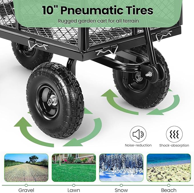 Homdox 660LB Garden Cart on Wheels, Heavy Duty Yard Wagon with 180° Rotating Handle, Mesh Foldable Garden Wagon Outdoor Utility Carts for Camping, Sports, Garden, Beach, Farm, Fishing, Black