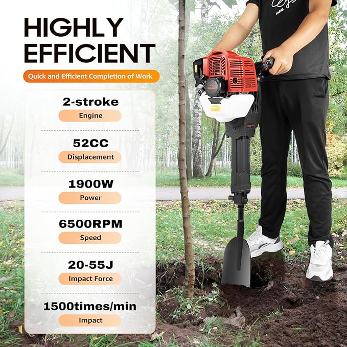 52CC Trench Digger, 2-Stroke Mini Trencher 1900W Geo Ripper 0.3gal Ditch Digger Trencher Tool Portable Tree Excavator Handheld Planting Shovel for Digging Soil Pits, Cutting Tree Roots