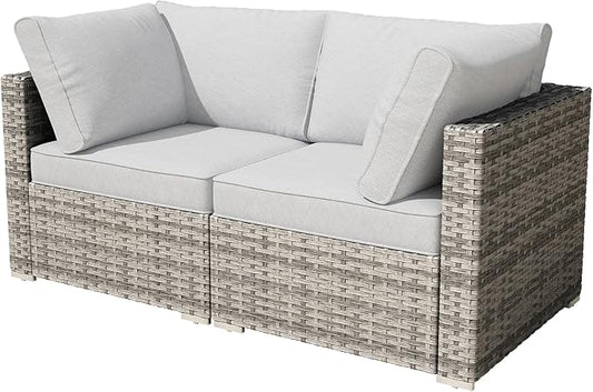 HOOOWOOO Patio Sectional Furniture Set,2 Piece Couch Set with 2 Matching Corner Chairs(Light Grey)