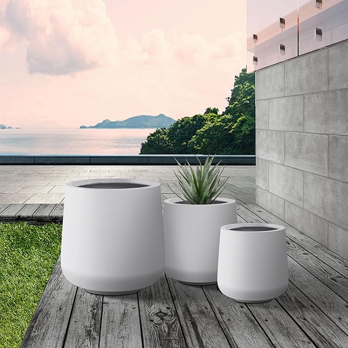 Kante 15.3"+11.6"+8.2" Dia Round Concrete Planter, Large Outdoor Indoor Planter Pots Containers with Drainage Holes and Rubber Plug for Home Garden Patio, Pure White