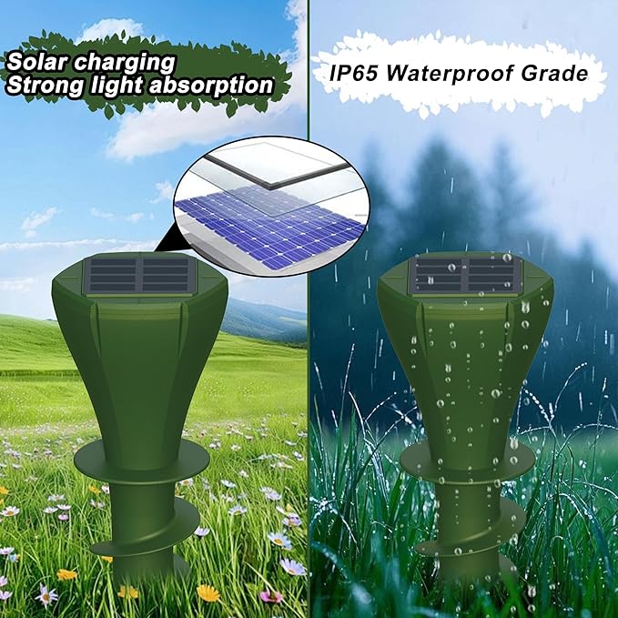 4 Packs Solar Mole Repellers, Gopher Deterrent Device with Vibrating Motor & Spiral Drill Ground Stake, IP65 Waterproof Lawn Garden Yard Pest Repellents Driving Away Vole Groundhog Snakes