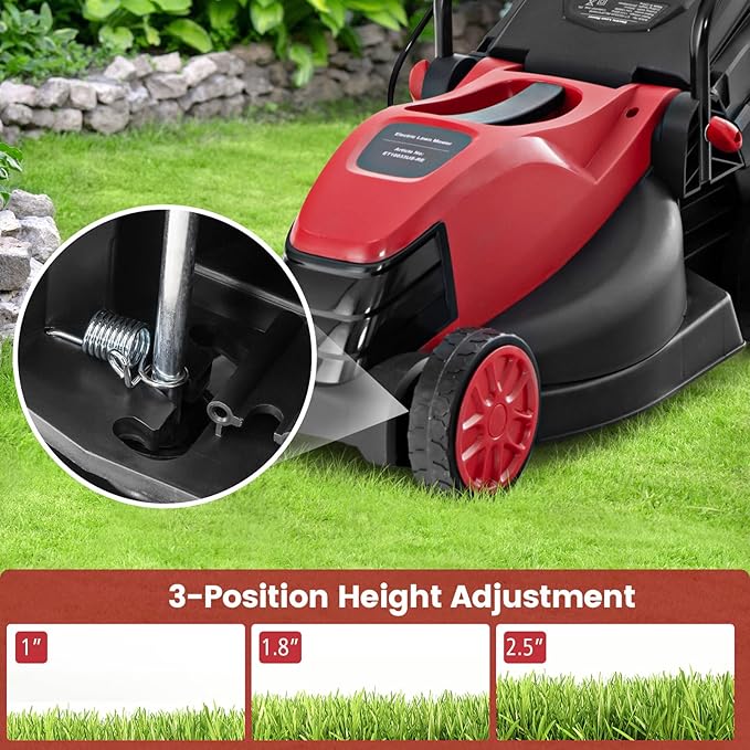 S AFSTAR Electric Corded Lawn Mower, 12-AMP 14-Inch Walk-Behind Lawnmower with Collection Box, 3 Adjustable Height Position, Self Locking Function, Push Lawn Mower for Backyard Patio
