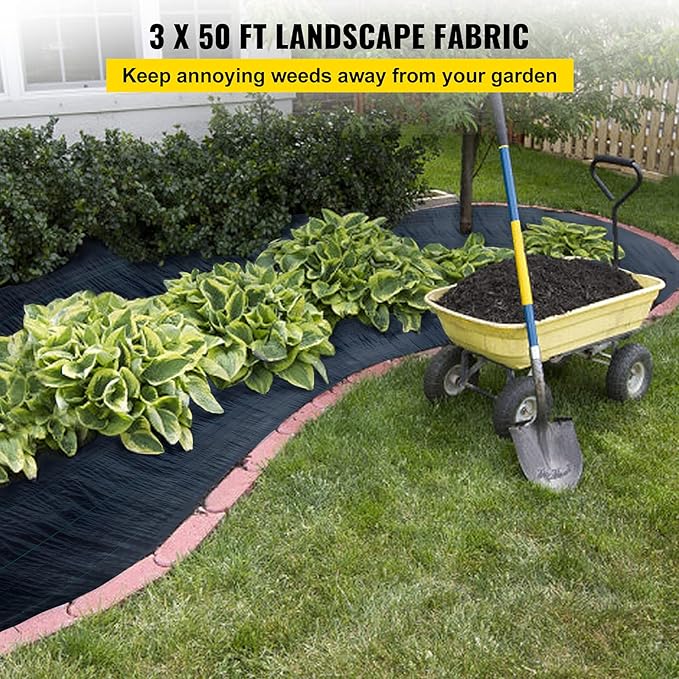 Happybuy 3FTx50FT 5OZ Garden Weed Barrier Landscape Fabric Heavy Duty, Weed Control Fabric for Garden, Weed Blocker Fabric, Geotextile Fabric Under Gravel, Driveway Fabric, Weed Mat Cloth Ground Cover